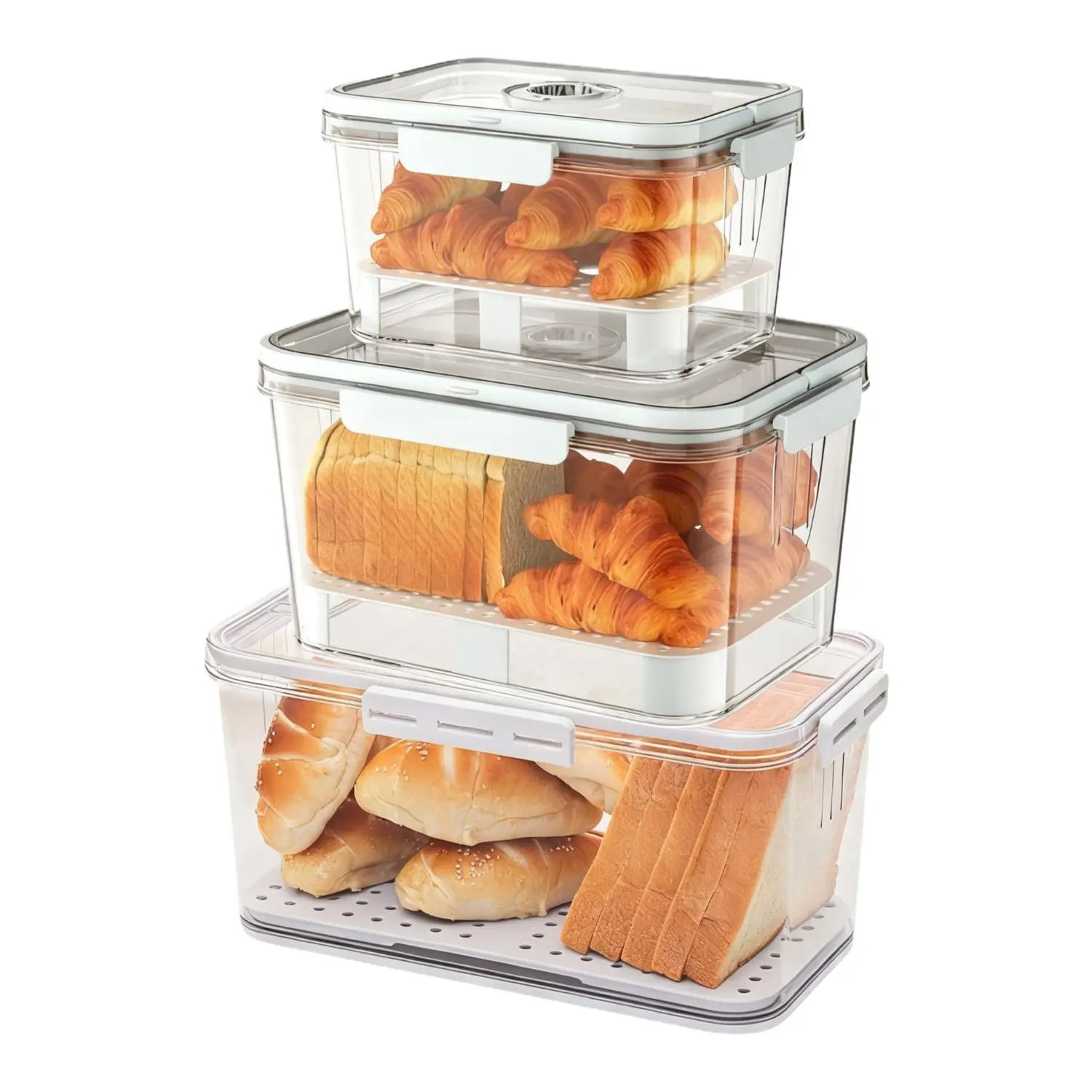 MIUVA Bread Box for Kitchen Counter Airtight with Time Recording Dial Large Capacity Food Grade Plastic Transparent Detachable Drain Board White - Tableware Sets Stock Up Value Pack Spring Kitchen Gadgets, Mother's Day Gifts Food Storage