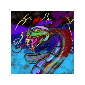 Quetzalcoatl Square Sticker — Mythic Feathered Serpent Design