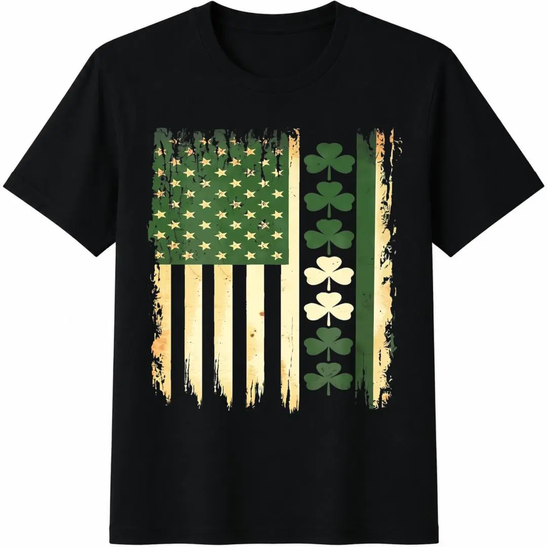 Irish American Flag Shamrocks |   ST Patrick'S Day Lucky T-Shirt For Men Women |   Valentine'S Day, Carnival, Ramadan, Birthday Gifts |   Unisex Black Soft Fabric, Crew Neck, Regular Fit, All-Season