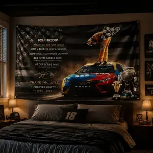 Kyle Busch Tribute Flag Banner, Forever Rowdy Racing Memorial Decor, Fan Keepsake for Garage, Wall, Tailgate & Racing Room