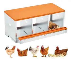 Chicken Nesting Boxes, One-Tier Metal Chicken Egg Laying Box with 3 Compartments Large Vented Holes Chicken Coop for Egg Collection,Orange, Three Compartment, Ventilated Holes