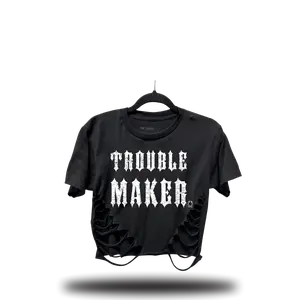 TheDriveClothing Trouble Maker Road Rash Front Slash Crop Top – Black Vintage Streetwear Graphic Crop Top, Women’s Oversized Y2K Grunge Biker Fashion Tank, Casual Gym Outfit Apparel