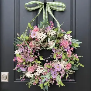 1pcs Romantic Cottage Wreaths With Faux Lavender - Spring Summer Wreath For Front Door Porch Hanging Decor, Ideal For Thanksgiving, Fall, And Holiday Season, Wedding Decorations, Room Decor