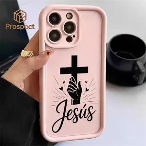 Light Pink Minimal Praying Hand Cross Spanish "Jesús" Phone Case , For Galaxy S25, S24, S23, S22, S21 PLUS, FE And Ultra,Galaxy A33 Compatible With For Iphone17 Pro Max, 16, 15, 14 And 13. It Makes A Perfect Gift For Birthdays, Holidays,