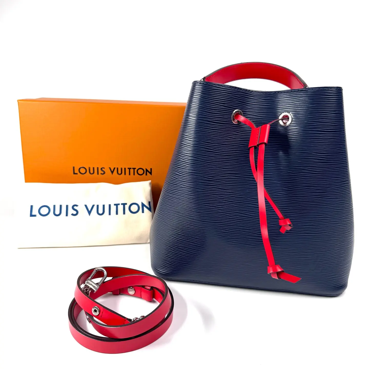 Pre-owned Louis Vuitton Nano Bucket, Navy Epi Leather Mini Drawstring Bucket Bag, 2018, Approx. 26cm Base Length, Serial No. 9550