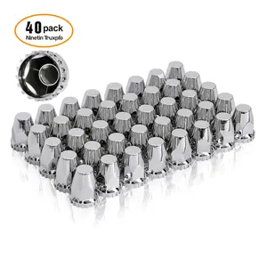 40 Pack Flat Top Lug Nut Covers, 33mm by 2-3/4" Thread On Chrome Nut Cover Caps ABS Plastic Anti-Rust Screw-on Lug Nut Covers for Semi Trucks