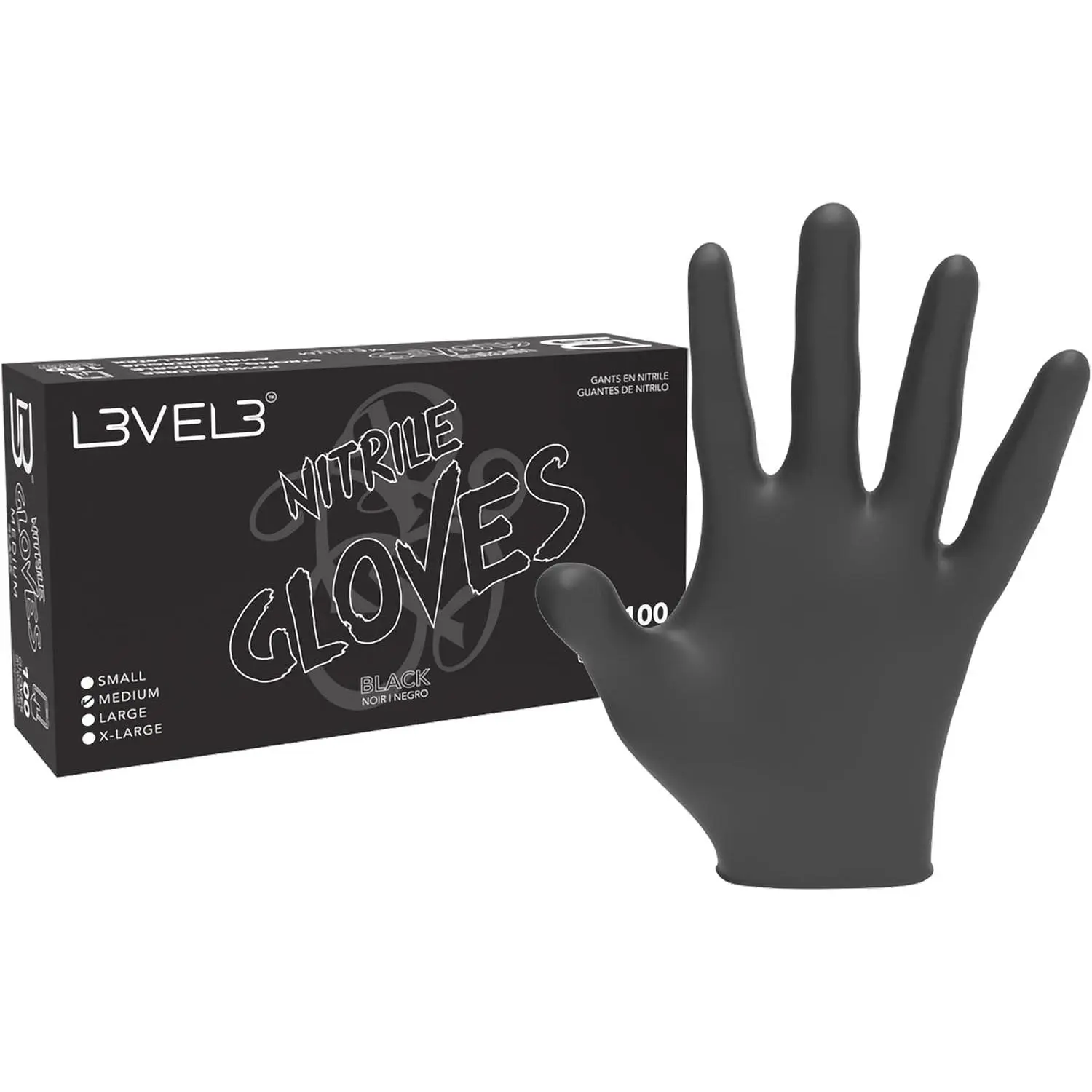 L3 Level 3 Synthetic Nitrile Rubber Industrial Protection Cleaning Gloves for Barbers - Latex-Free, Heavy-Duty, Snug-Fitting, Waterproof, Soft Flexible, Powder-Resistant Disposable Home Care Supplies (Box of 100 Black Pieces)