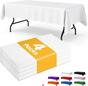 White Plastic Table Cloth - 4 Pack 54" × 108" Rectangle Disposable Tablecloths for 6FT Tables, Waterproof Table Cover for Party, Holiday & Gathering Use