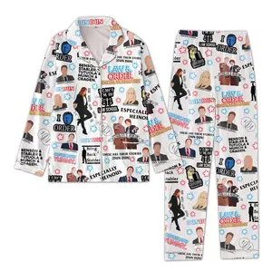 Women's Polyester-Spandex 2-Piece Pajama Set - Law & Order Themed Print, Comfortable Fit, Top, Pockets Equipped Pants, Loungewear, All Seasons Women's Clothes, Christmas Gift for Law Movie Enthusiasts