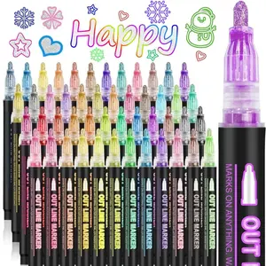 Double Line Outline Metallic Marker Pen Set, Paint Pens Markers, 8/12/24/36/48/60 Colors Double Line Pen, Magic Glitter Drawing for Greeting Cards, Craft, Posters, Painting, DIY Art Crafts