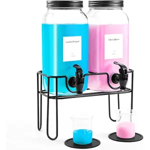 70OZ Laundry Detergent Dispenser with Stand, Liquid Laundry Soap Dispenser Set, Fabric Softener Dispenser for Laundry Room, 2 Pack