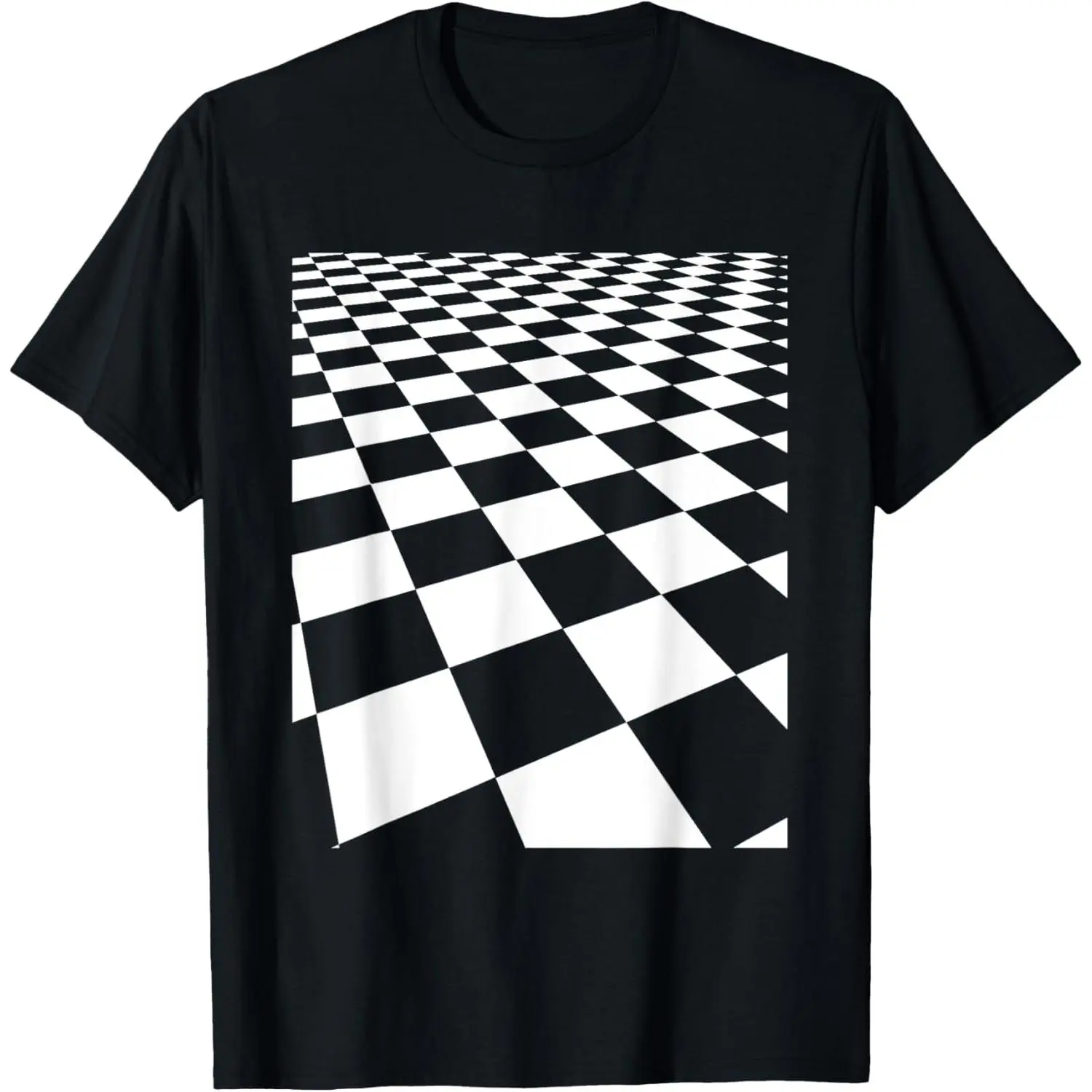 Women's 100% Cotton Short-Sleeve Vintage Casual Graphic Round Neck Black-White Checker T-Shirt, Tshirt