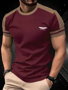 Men's Fashion Wine Short T-Shirt, Minimalist All over Print Design, Thin Fabric Fitted Style for All Seasons Casual Wear