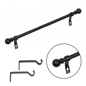 28-48 Inch Black Curtain Rod Set, Adjustable Heavy Duty Metal Drapery Rod with Decorative Finials and Mounting Brackets for Bedroom Kitchen Windows, Matte Black