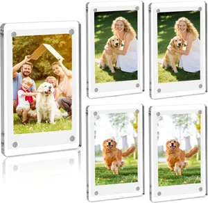 Acrylic mini photo frame suitable for photos - 6 pieces in pack - Magnetic fridge mini frame - For Instax photo display - Double-sided transparent - 2.36 x 3.67 inches