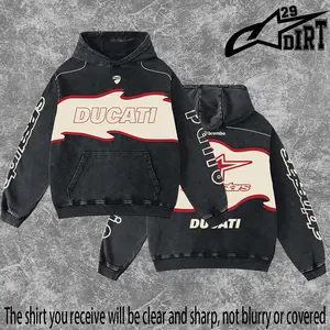 Dirt 29 - Ducati x astar Motor GP Racing Washed Hoodie Vintage Motocross Streetwear Hoodie Dirt Bike Graphic Pullover Y2K Racing Hoodie Oversized Acid Wash Hoodie MX Rider Apparel Unisex Motorcycle Racing Sweatshirt Retro Moto Cross Hoodie