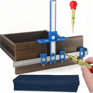 Precision Drilling Locator + Center Punch Tool, Adjustable Force, Aluminum Alloy, Multi-Functional Measuring Ruler for Home Improvement Projects