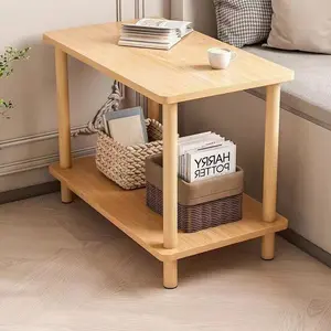 1 2-layer solid wood table with storage rack and bedside table, suitable for bedroom, living room, courtyard balcony, entrance, farm, bathroom, desk storage rack, for storing books and miscellaneous items