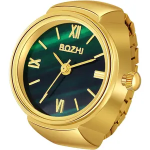 NBB5 Men Women Finger Watch Stretchy Band Elastic Round Simple Dial Quartz Ring Watches