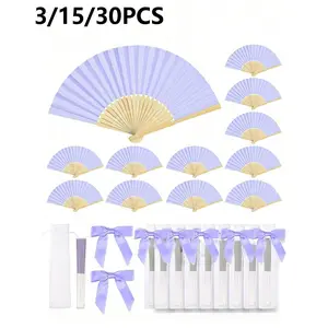 Elegant Fan Set 1-30 Pieces, Includes Bowknot and Gift Bag, Bamboo Portable Handheld Folding Fan, Perfect Wedding Gift and Decor, Decorative Summer Accessory