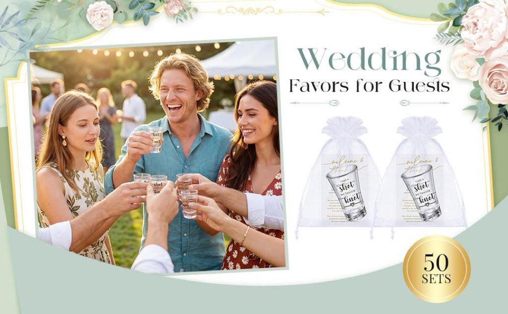 50 Sets Wedding Favors for Guests Bulk 1.5oz Acrylic Shot Glasses Take a Shot We Tied the Knot with Thank You Cards Organza Bags Clear Shatterproof Drawstring Bags for Wedding Bridal Shower Bachelorette Party Souvenirs