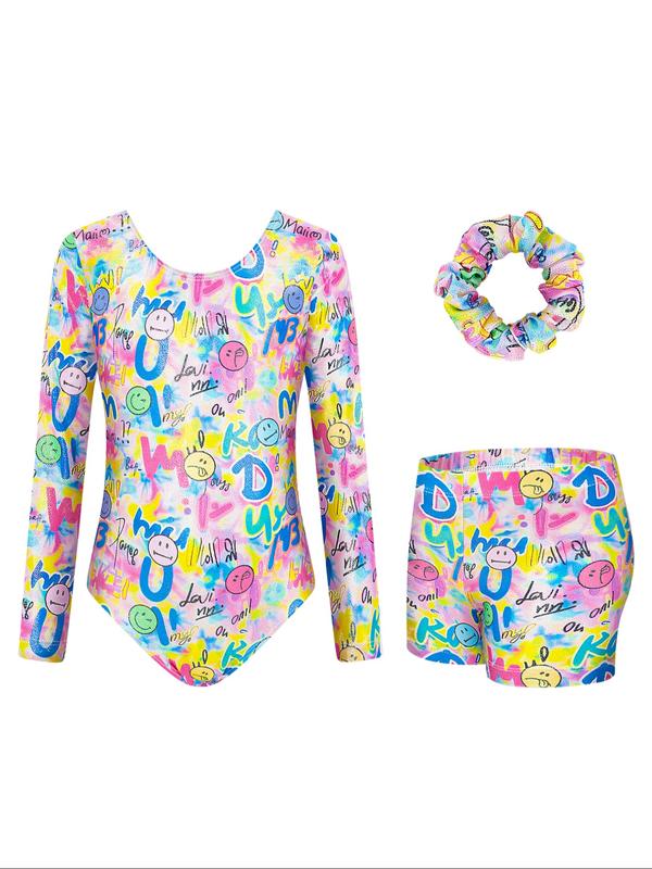 Girls Gymnastics Leotard & Shorts Set, Long Sleeve Activewear for Ages 3-12, Perfect for Dancing & Playtime, Comfortable Fit