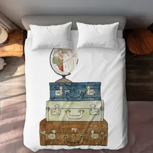 Begin Home Decor C1DCQSW0CPENZU Go Around the World - Office Vintage Queen Size Duvet Cover - Home Decor