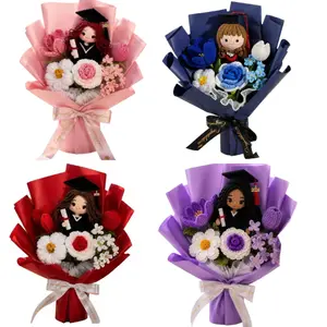 Custom Crochet Graduation Flower Bouquet with Mini Doll | Class of 2026 Aesthetic Graduate Present for Bestie, Boyfriend, Girlfriend, Handmade
