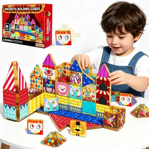 Circus Theme Magnetic Tiles Toy, Stem Educational Building Blocks Set, Creative Puzzle for Kids, Perfect Gift for Boys and Girls