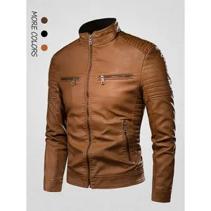 Men’s Casual PU Leather Jacket, Fashionable Stand-Collar Biker Coat, Slim-Fit Motorcycle Outerwear, New Arrival Stylish Men’s Clothing