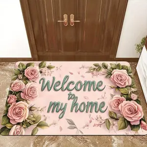 Rose Pattern Welcome Home Door Mat, Home Decorative Rug, Non-slip Soft Floor Mat, Indoor Entrance Floor Mat, Quick Drying Kitchen Floor Mat, Laundry Room Foot Mat