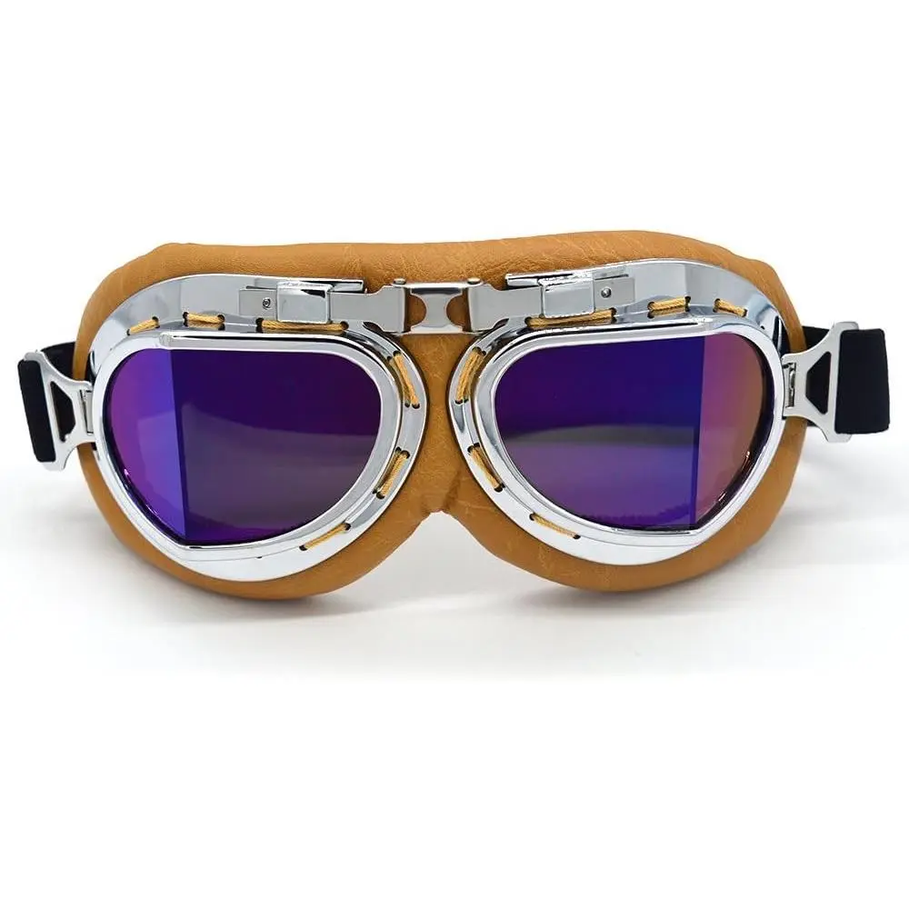 Adult Vintage Steampunk Motorcycle Goggles with Anti-Fog Lens - Protective Safety Glasses for Motocross, Dirt Bike Riding, Fits Over Glasses & Helmet (Wind, Dust & Sand Resistant)