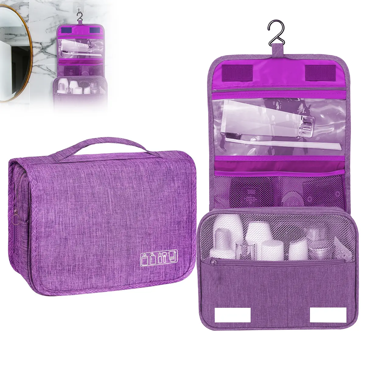 Waterproofing layer Large Capacity Travel Toiletry Bag, Hanging Toiletry Bag, Multifunctional Cosmetic Storage Bag Separation of wet and dry areas