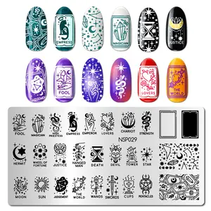 Nail Art Stamping Plate Tarot Card Moth Designs Moon Phase Crystal Motifs Pattern for DIY Manicure Nail Art DIY Witchy Nail Stamping Template for Manicure Salon Tools
