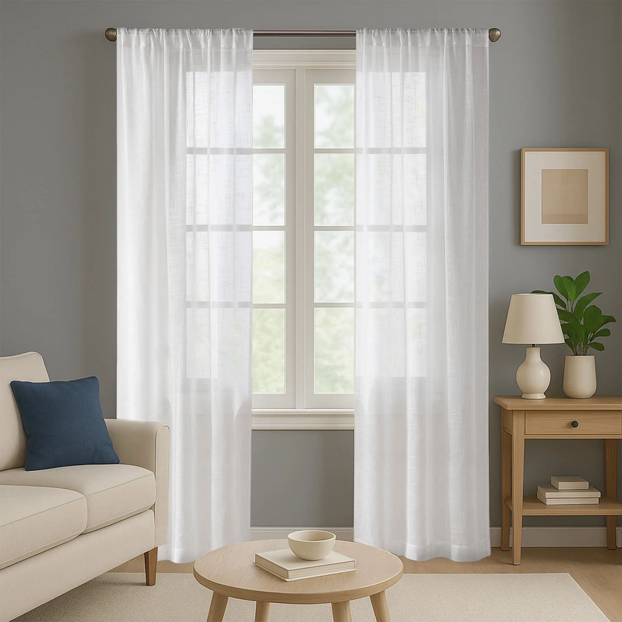 Natural Ivory 2-Panel Semi-Sheer Pinch-Pleated Farmhouse Curtains - Multi-Size 95-Inch Solid Pattern Neutral Modern Rustic Window Drapes, Decor Accessory for Living Room Privacy & Stylish Home Accent