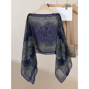 Chiffon Spring/Summer Women's Lightweight Vintage Button Shawl Scarf, Head Cover, Suitable for Travel and Daily Use, Pearl Button Detail Turban Hijab