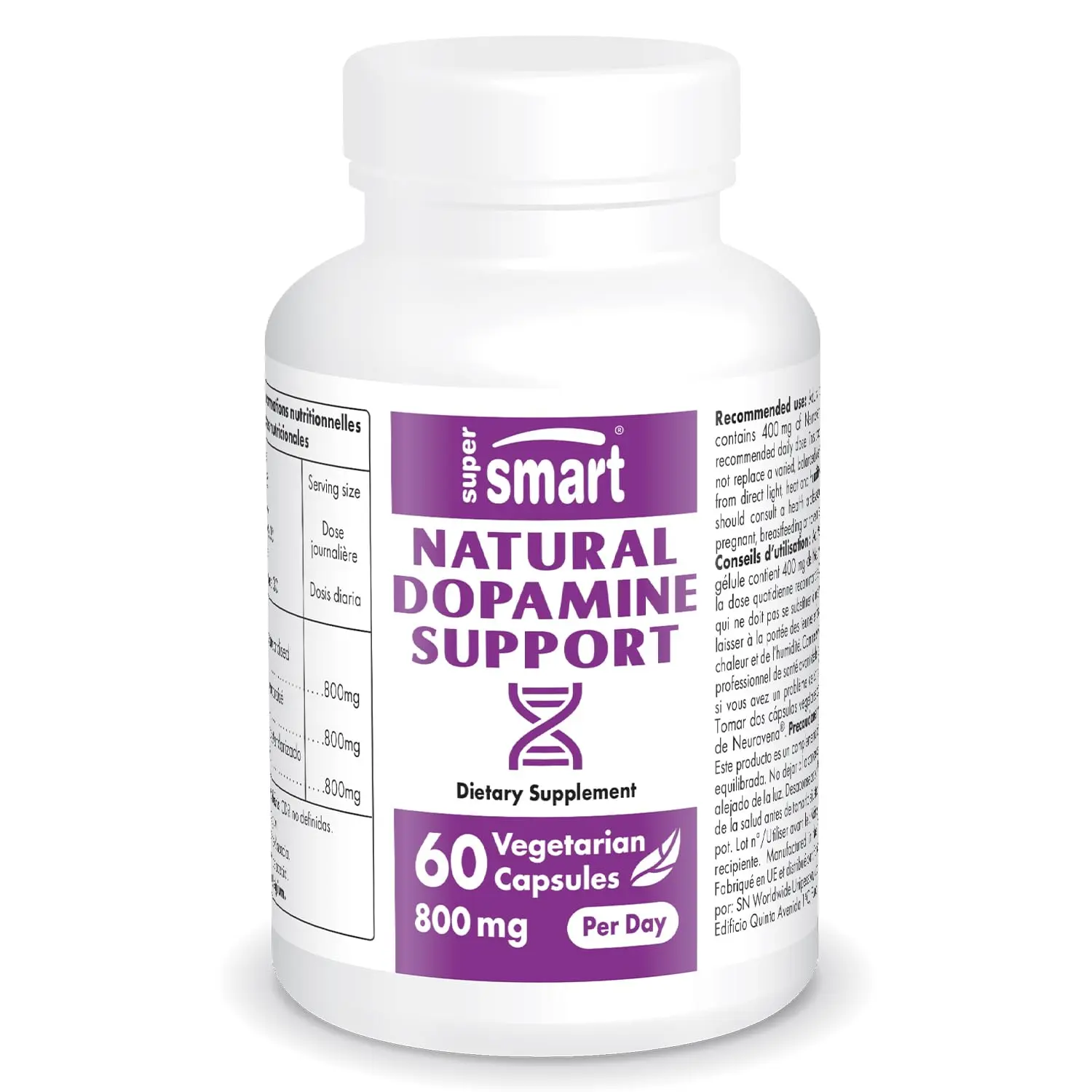 SuperSmart Natural Dopamine Support 800mg per Day (Patented Neuravena) - Avena Sativa Wild Green Oat Extract Supplement | Non-GMO & Gluten Free - 60 Vegetarian Capsules