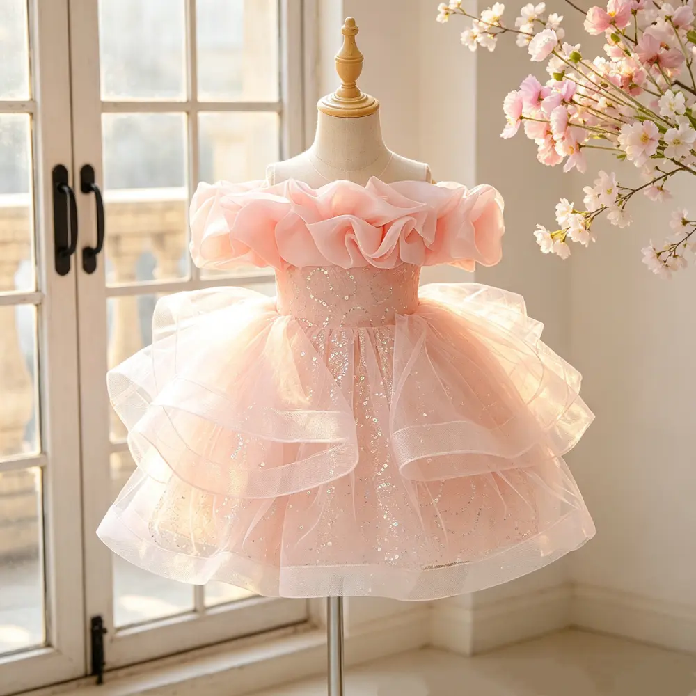 190 Champagne dress with floral embroidery elegant and beautiful dress suitable for girls birthday party anniversary and prom