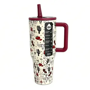 HydroJug 40oz Western Cowboy Print Insulated Tumbler, Vintage Desert Motifs, Rugged Free-Spirited Design, Perfect for Outdoor Adventures & Daily Use,Cactus,Bull,skull,Bull skull,Cowboy boots