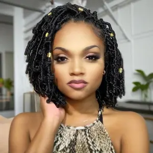 8 Inch Pre-twisted Bob Butterfly Locs Crochet Hair 72 Strands Light Crochet Butterfly Locs Black Synthetic Messy Distressed Faux Locs Crochet Braids Hair Extensions for Women 1B#