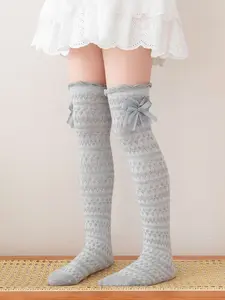 Girls' Long Tube Over-The-Knee Socks, Casual College Style, Hollow Out Breathable Baby High-Calf Socks, 1 Pair Set