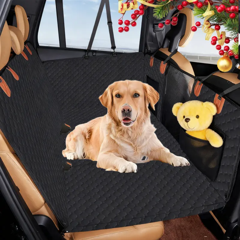 Heavy-Duty Back Seat Extender for Dogs 600D Oxford Fabric Waterproof Scratch Resistant Car Seat Cover with Visible Mesh Window Storage Bags for SUVs Trucks