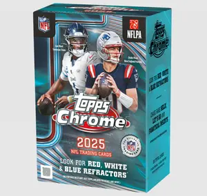 Topps Chrome 2025 NFL Blaster Box – 1 Box – Red White Blue Refractors