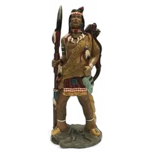 Traditional Native American Warrior Collectible Figurine Statue - 12in Person Figurine with Feather Headband, Spear, Knife, Bow, and Quiver Home Decor Ornaments