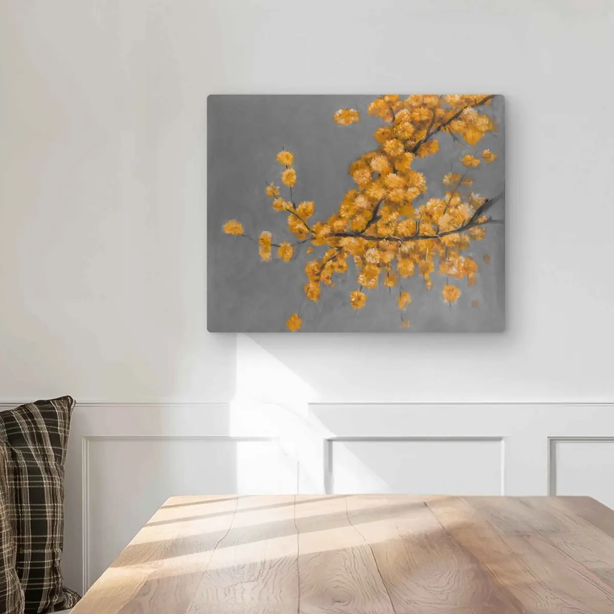 Begin Home Decor C1MP162010PZF3 16 x 20 in. Golden Wattle Plant - Pugg Ball Flowers Wall Art - Trees Gray Metal Print