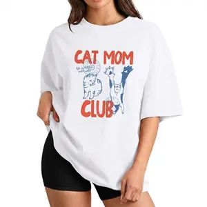Gift for Cat Mom Funny Graphic Tee Women Cat Lover Club Top Casual Artistic Animal Print Shirt plusized S-6XL_KT0194