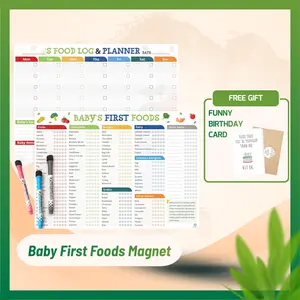 Baby Food Tracker - 101 First Foods Meal Planner & Nutrition Chart Magnets | Set of 2 Dry Erase Posters for Fridge | 101 First Foods Meal Planner Before Age 1 Checklist