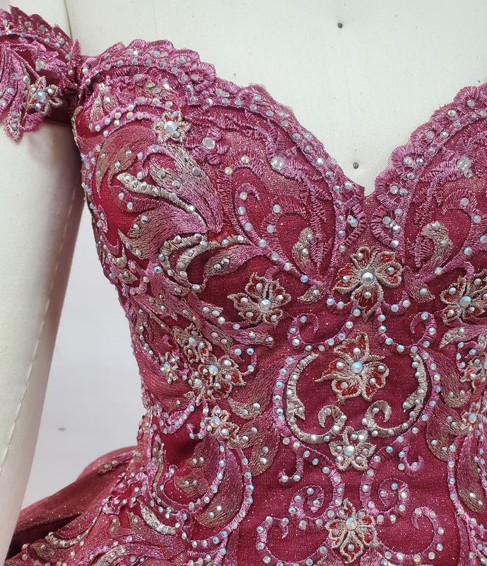 NO.24 Quinceanera Dress, Satin Off Shoulder Pocket  Design Dark Salmon Dusty Rose Champagne Ball Gown Dress