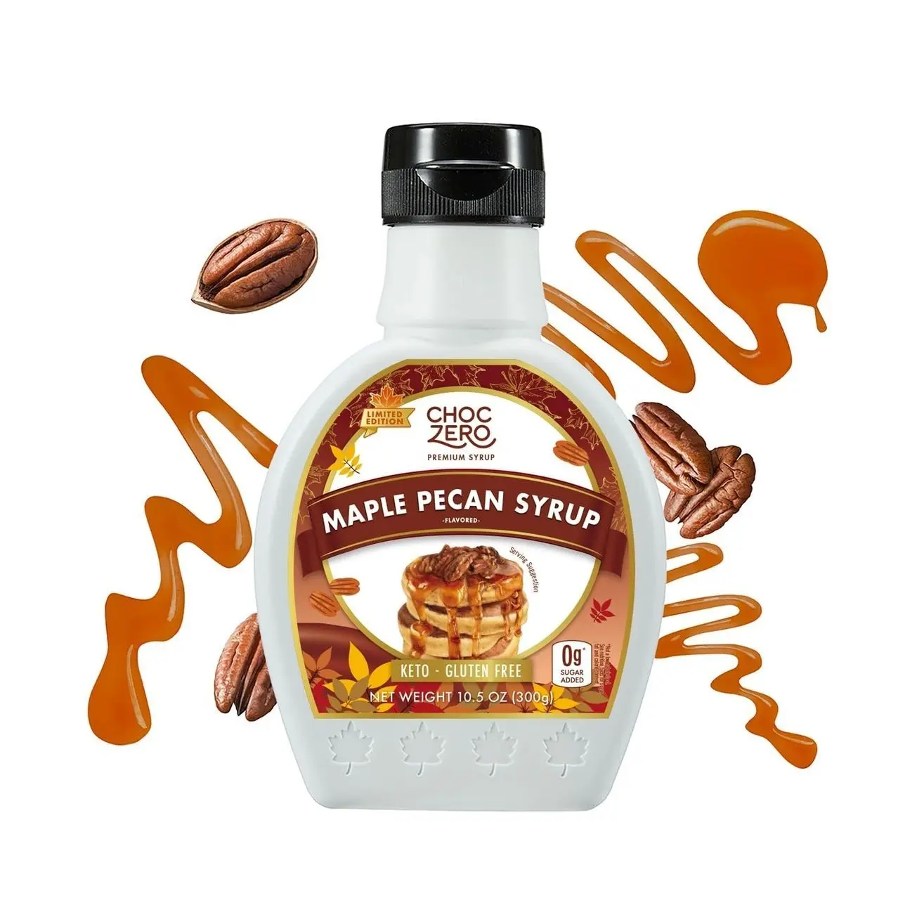 ChocZero Sugar Free Maple Pecan Syrup, 10.5 oz Bottle | No Sugar Alcohols, Keto, Low Carb, High Fiber, Gluten Free, For Pancakes, Waffles & Baking