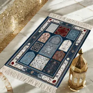 1Pc Muslim Festival Boho-Lace & Mosaic-Wall-Niche Foldable Prayer Pad, Muslim Prayer Rugs, Prayer Mats, Anti-Slip Base + Quick-Absorb Surface, Home-Worship+Festival-Pilgrimage Universal Machine-Wash, Pilgrimage Gift Multi-Size